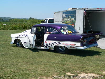 Purple And White 1955 Chevrolet Drag Car With Checkered Paint Purple And White 1955 Chevrolet Drag Car With Checkered Paint